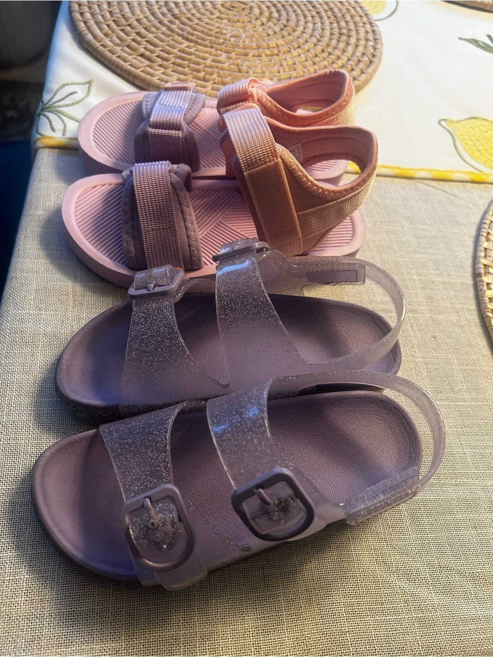 Kids Adjustable Pink and Mauve Double-Strap Sandals & a Jelly Sandal 🩴